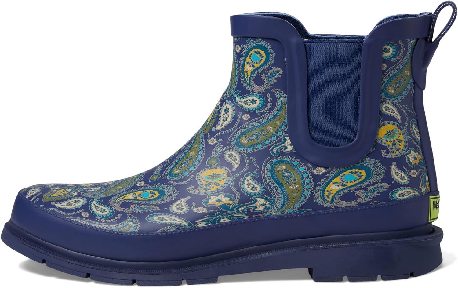 imageWestern Chief Womens Waterproof Chelsea Ankle Rain Boot with Elastic Gore and Rubber Lug Outsole Stylish and Functional for Rainy DaysPaisley Blue