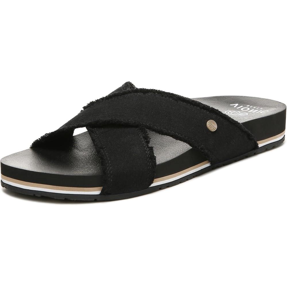 imageVionic Womens BEACH Boardwalk Panama Canvas Sandals Sustainable Washable Slide with Orthotic Insole Arch Support Womens Sneakers Medium Fit Sizes 512Black