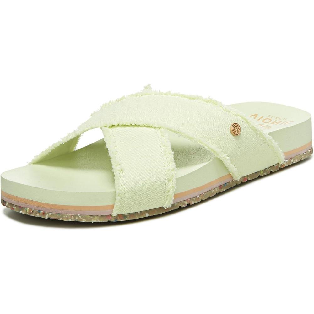 imageVionic Womens BEACH Boardwalk Panama Canvas Sandals Sustainable Washable Slide with Orthotic Insole Arch Support Womens Sneakers Medium Fit Sizes 512Pale Lime