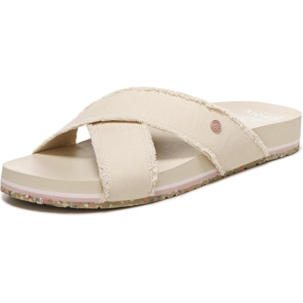imageVionic Womens BEACH Boardwalk Panama Canvas Sandals Sustainable Washable Slide with Orthotic Insole Arch Support Womens Sneakers Medium Fit Sizes 512Semolina