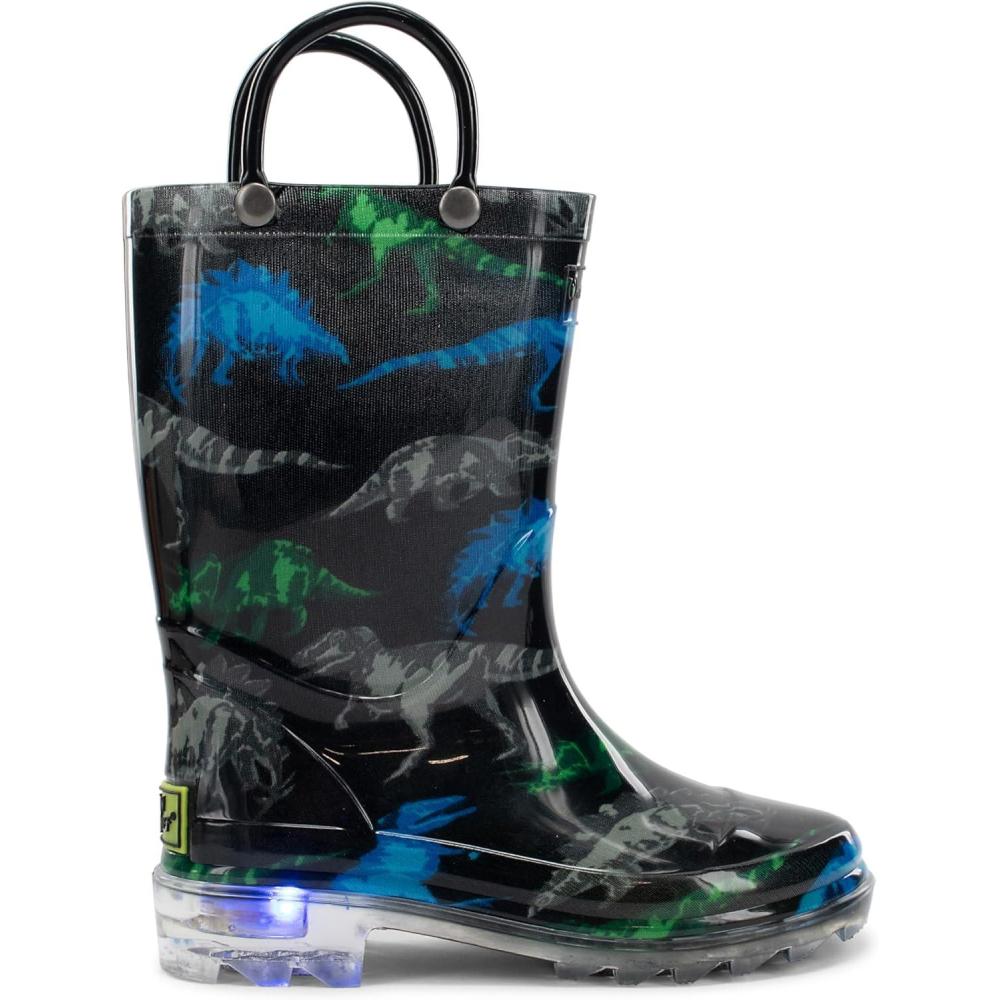 imageWestern Chief Kids Waterproof Light Up Rain Boots With Handles for Easy On and Off for Boys and GirlsDinosaur Friend
