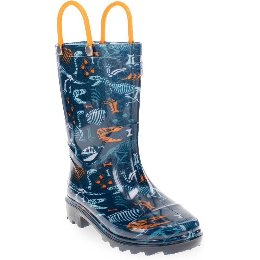 imageWestern Chief Kids Waterproof Light Up Rain Boots With Handles for Easy On and Off for Boys and GirlsFossilized Navy