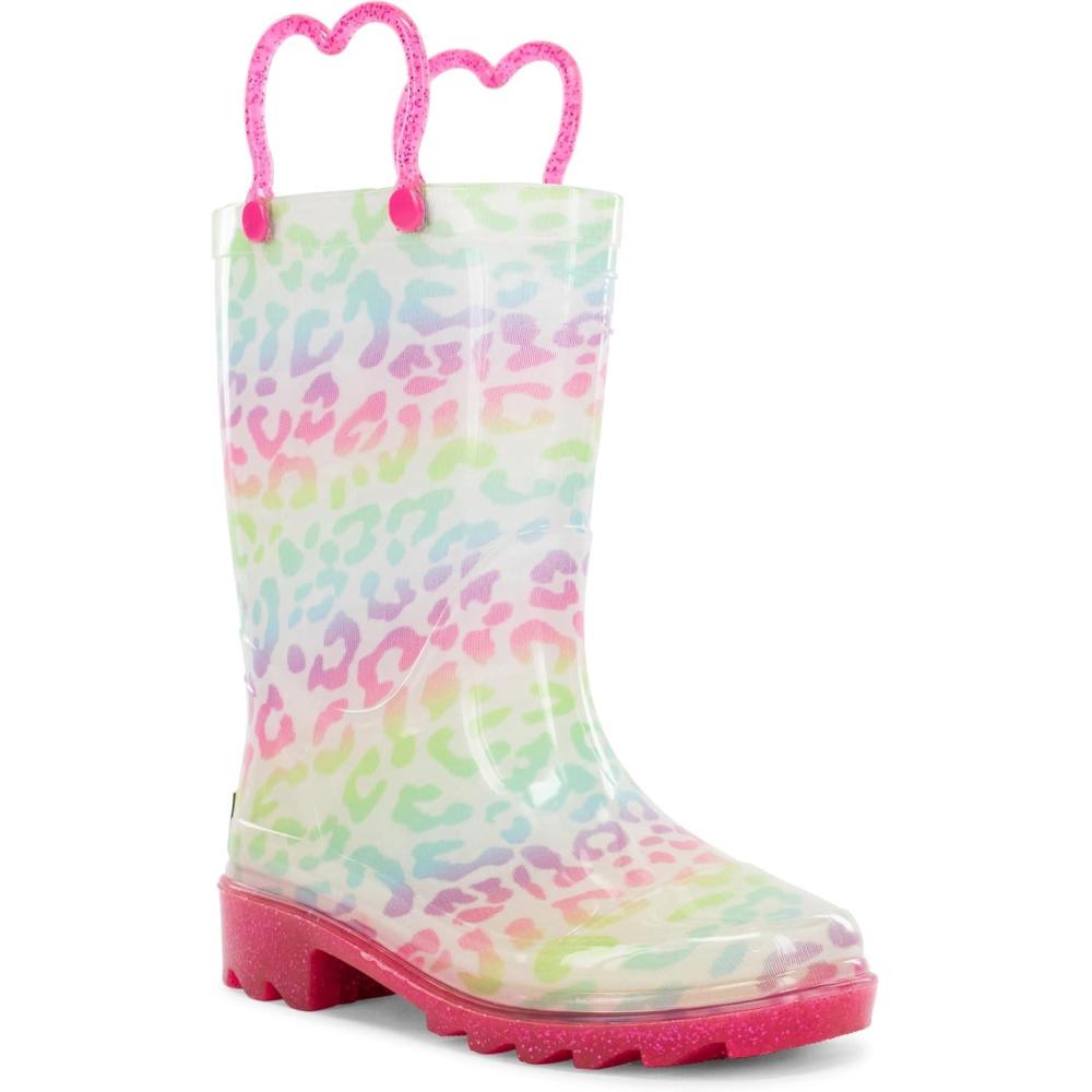 imageWestern Chief Kids Waterproof Light Up Rain Boots With Handles for Easy On and Off for Boys and GirlsLeopard