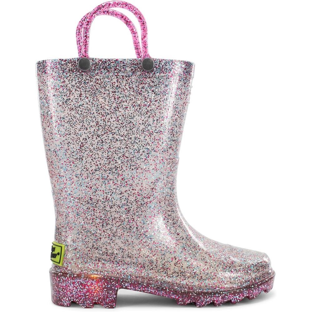 imageWestern Chief Kids Waterproof Light Up Rain Boots With Handles for Easy On and Off for Boys and GirlsMulti Glitter