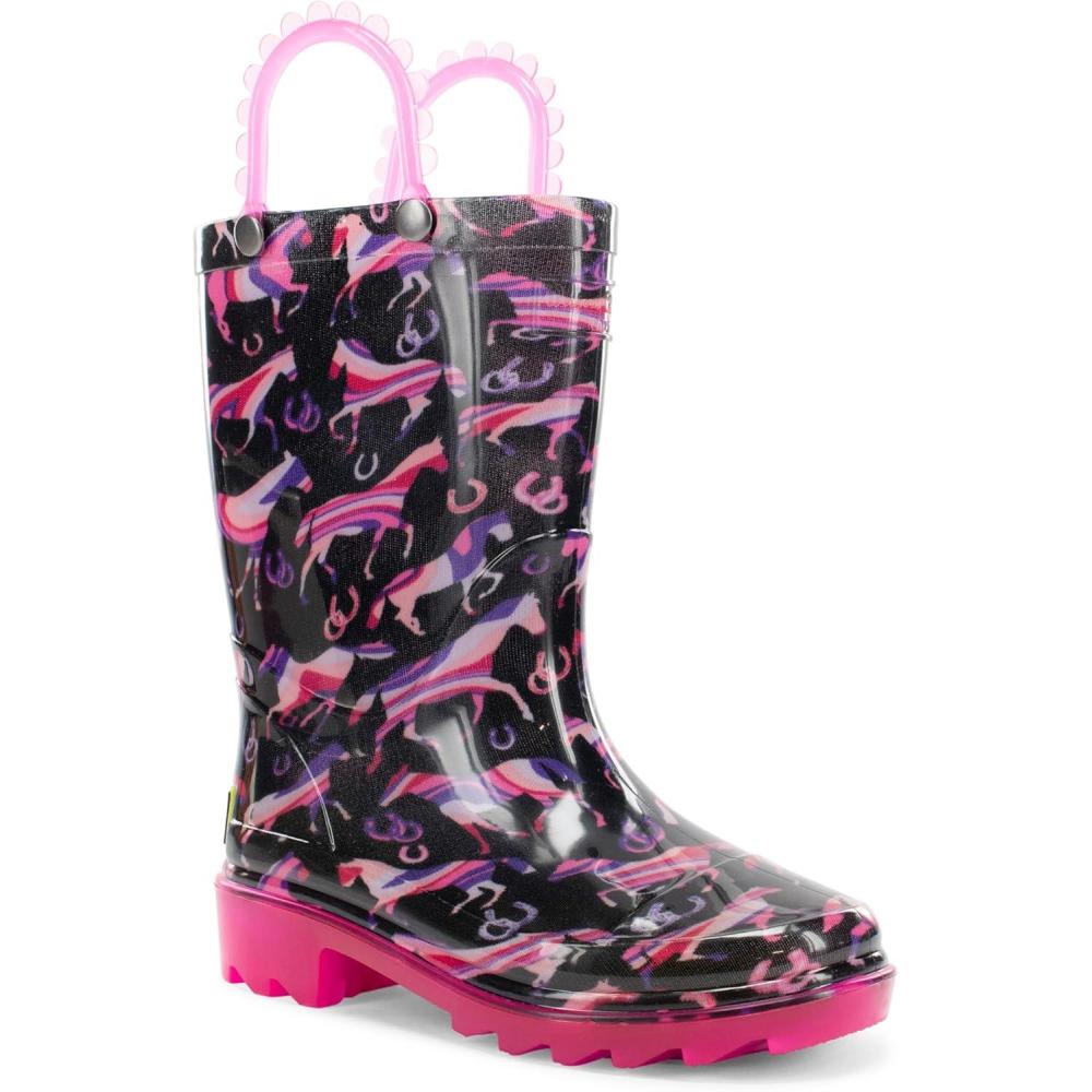 imageWestern Chief Kids Waterproof Light Up Rain Boots With Handles for Easy On and Off for Boys and GirlsPastel Pastures