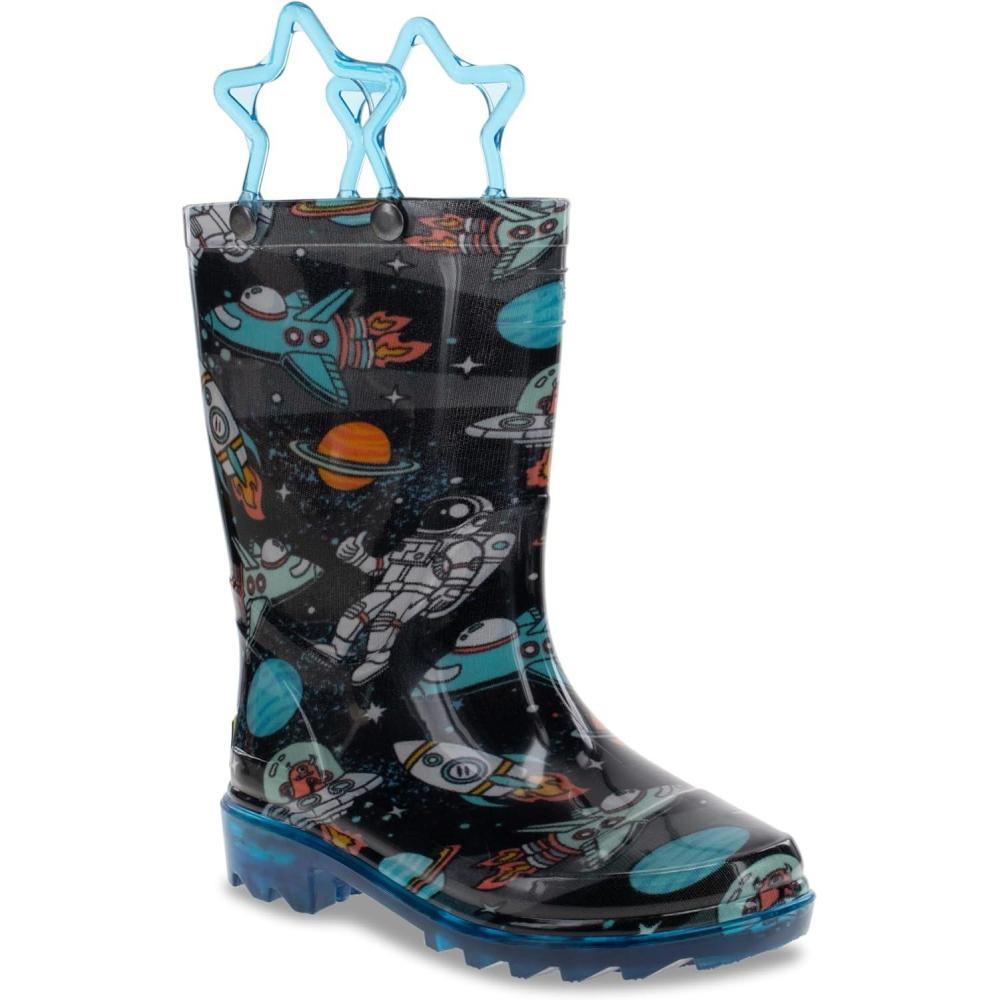 imageWestern Chief Kids Waterproof Light Up Rain Boots With Handles for Easy On and Off for Boys and GirlsSilly Space