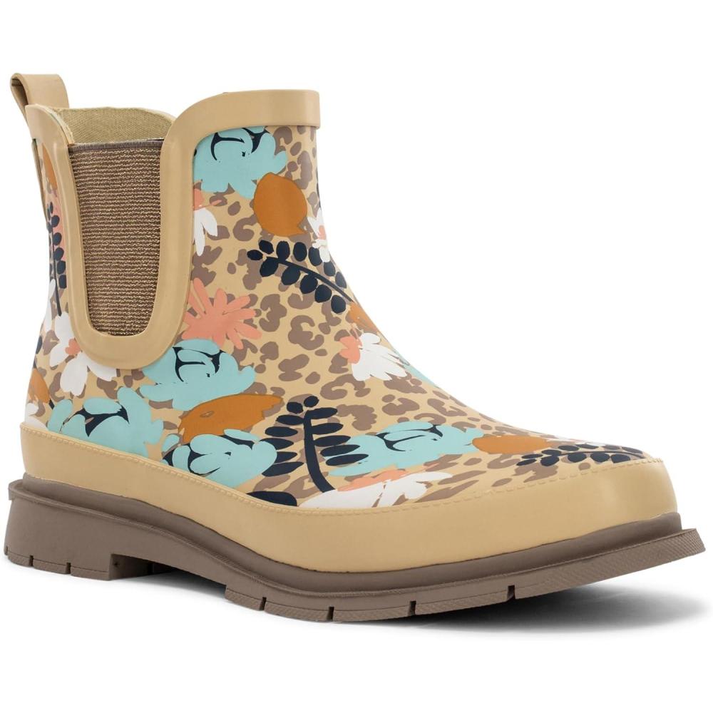 imageWestern Chief Womens Waterproof Chelsea Ankle Rain Boot with Elastic Gore and Rubber Lug Outsole  Stylish and Functional for Rainy DaysLeopard Floral