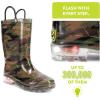 Western Chief Kids Waterproof Light Up Rain Boots With Handles for Easy On and Off for Boys and Girls(Camo Green)