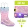 Western Chief Kids Waterproof Light Up Rain Boots With Handles for Easy On and Off for Boys and Girls(Glitter Stars)