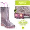Western Chief Kids Waterproof Light Up Rain Boots With Handles for Easy On and Off for Boys and Girls(Multi Glitter)