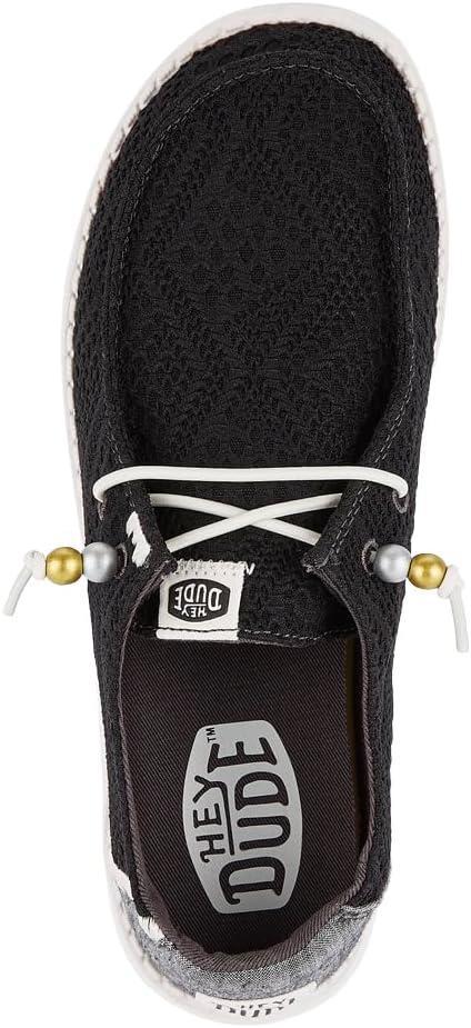 imageHey Dude Wendy Boho Crochet Loafers for Women Textile Upper ampamp Lining Laceup Closure Textile OutsoleBlack