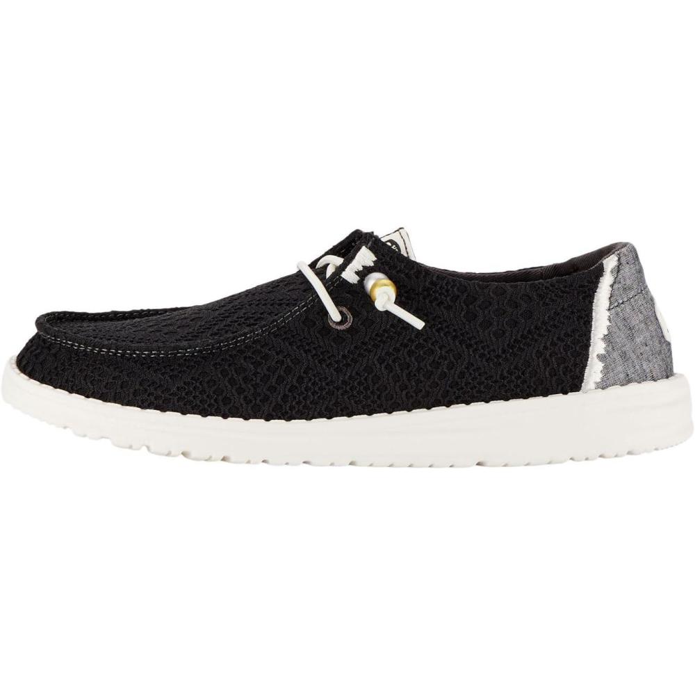 imageHey Dude Wendy Boho Crochet Loafers for Women  Textile Upper ampamp Lining  Laceup Closure  Textile OutsoleBlack