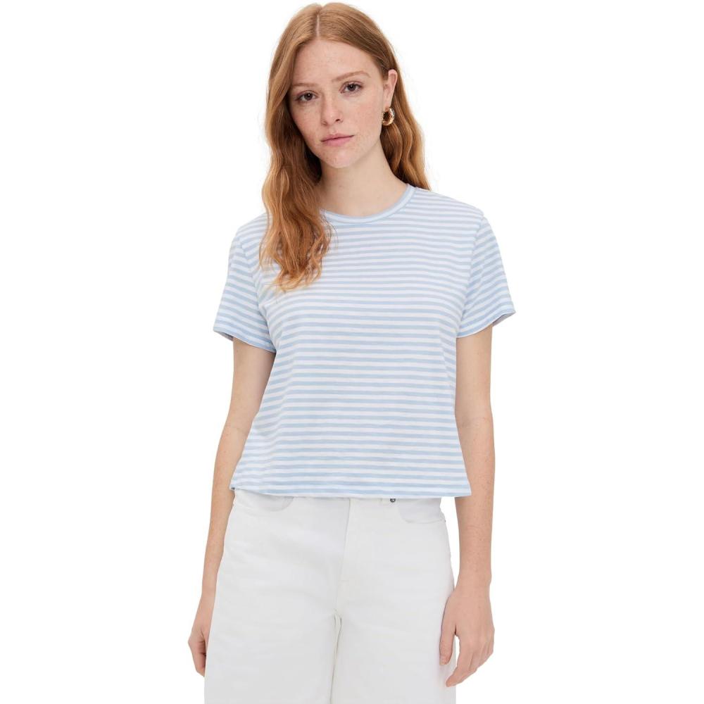 imageMadewell Womens Slub BoxyCrop TeeWhiteLight Pool Stripe