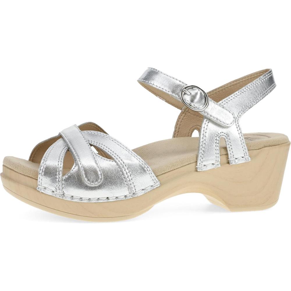 imageDansko Season Stylish Sandal for Women Lightweight with Added Arch Support Durable PU Outsole for LongLasting Wear and ComfortSilver Metallic