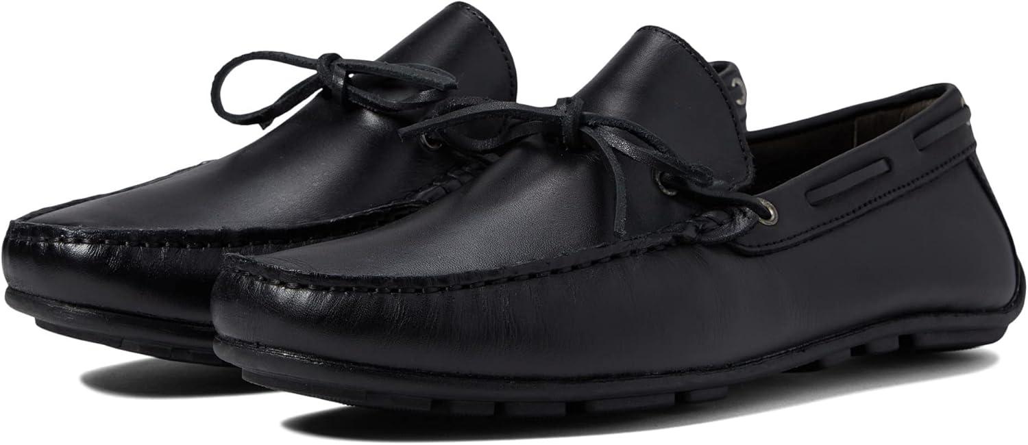 imageMens Genuine Leather Casual Slip on TieBow LoafersBlack Napa