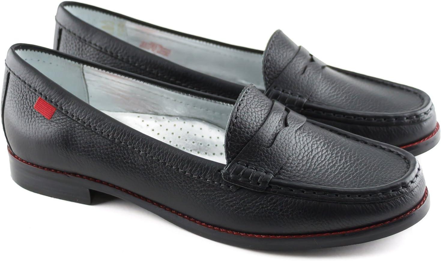 imageWomens Genuine Leather Comfort Slip on Penny LoafersBlack Grainy