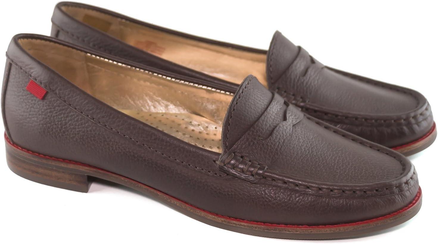 imageWomens Genuine Leather Comfort Slip on Penny LoafersBrown Grainy