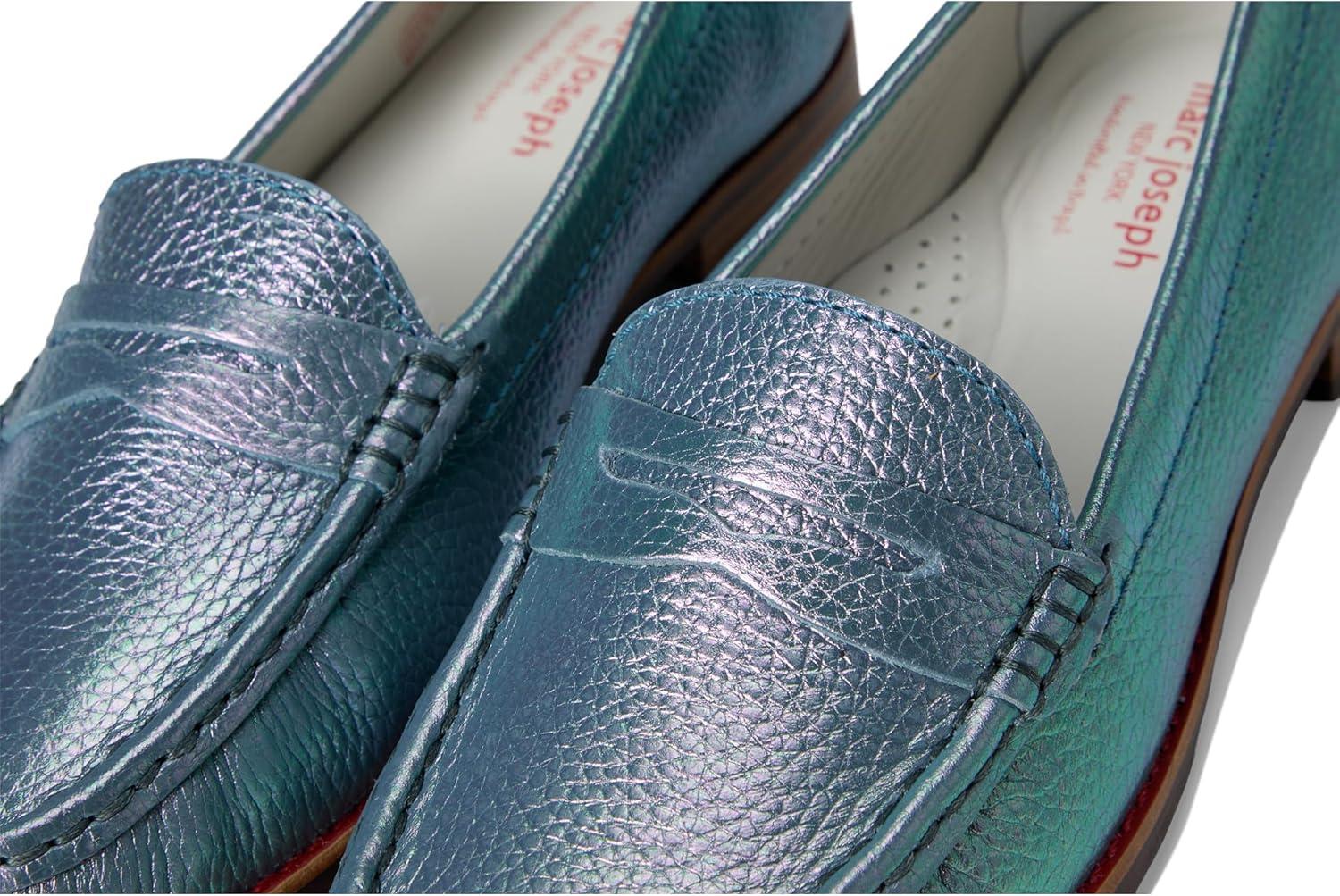 imageWomens Genuine Leather Comfort Slip on Penny LoafersOcean Prism Grainy