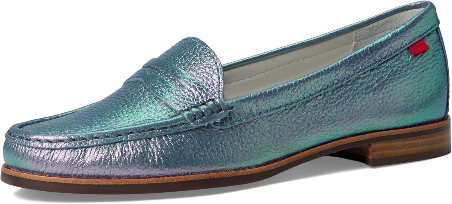 imageWomens Genuine Leather Comfort Slip on Penny LoafersOcean Prism Grainy