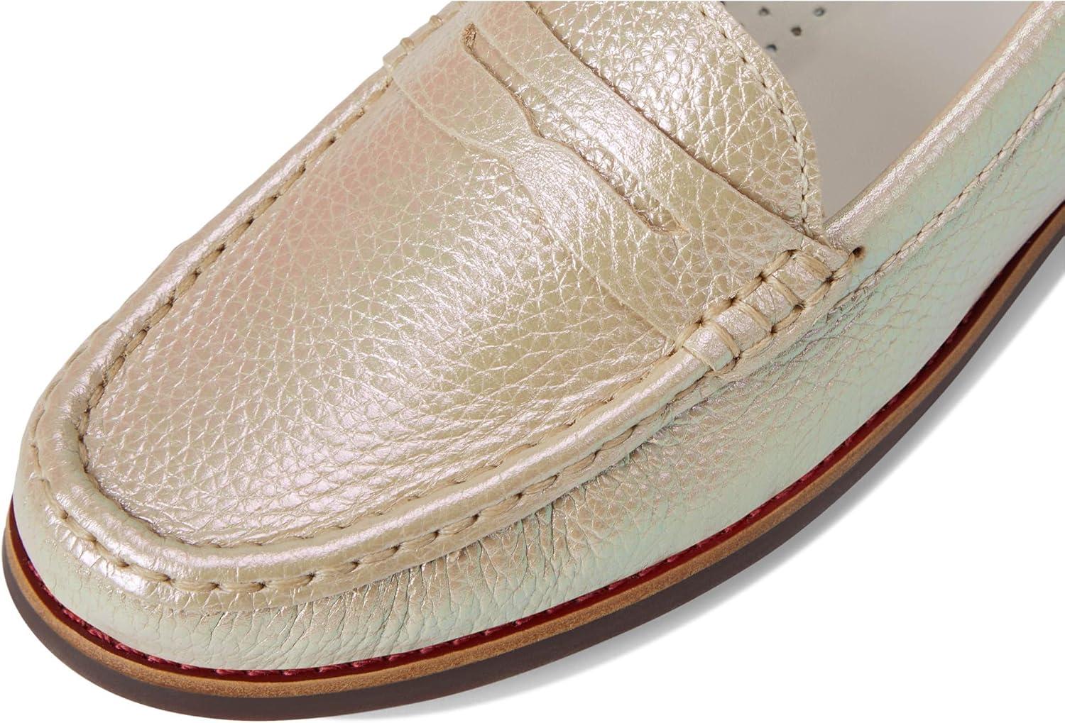 imageWomens Genuine Leather Comfort Slip on Penny LoafersOpal Glow Grainy
