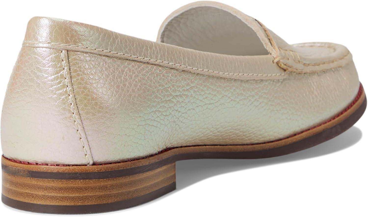 imageWomens Genuine Leather Comfort Slip on Penny LoafersOpal Glow Grainy