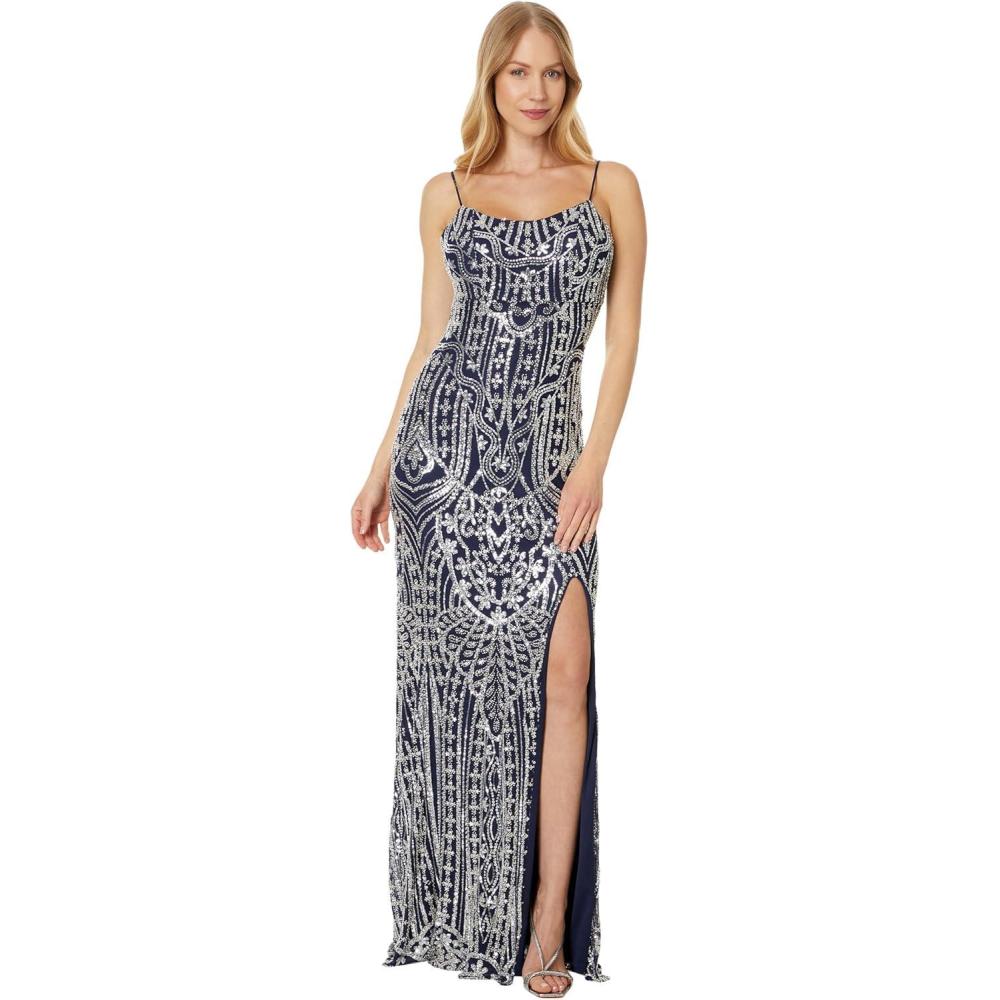 imageBetsy ampamp Adam Womens Long Beded Sequin Placement SlitNavySilver