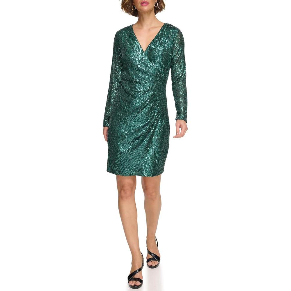 imageDKNY Sequin Side Ruched DressEmerald