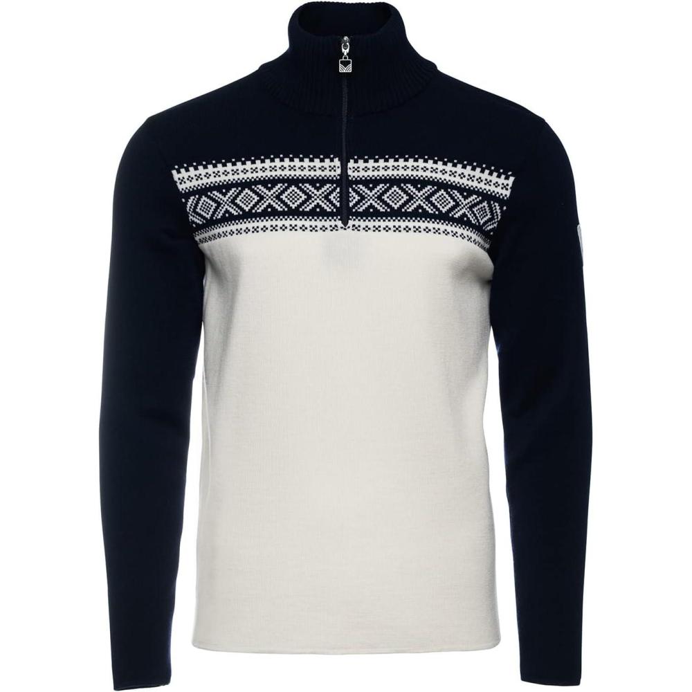 imageDale of Norway Dalestolen Mens Sweater Merino Wool Mock Neck Sweater for Men Quarter Zip Pullover High Neck Ski SweaterOffwhite Navy