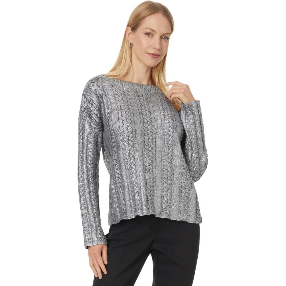 imageElliott Lauren Womens Cable Sweater with Foil CoatingSilver
