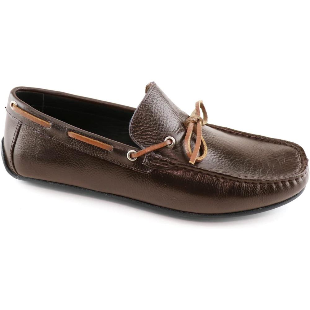 imageMens Genuine Leather Casual Slip on TieBow LoafersBrown Grainy