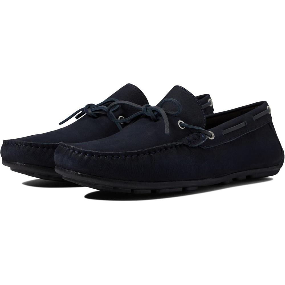 imageMens Genuine Leather Casual Slip on TieBow LoafersNavy Nubuck Grainy