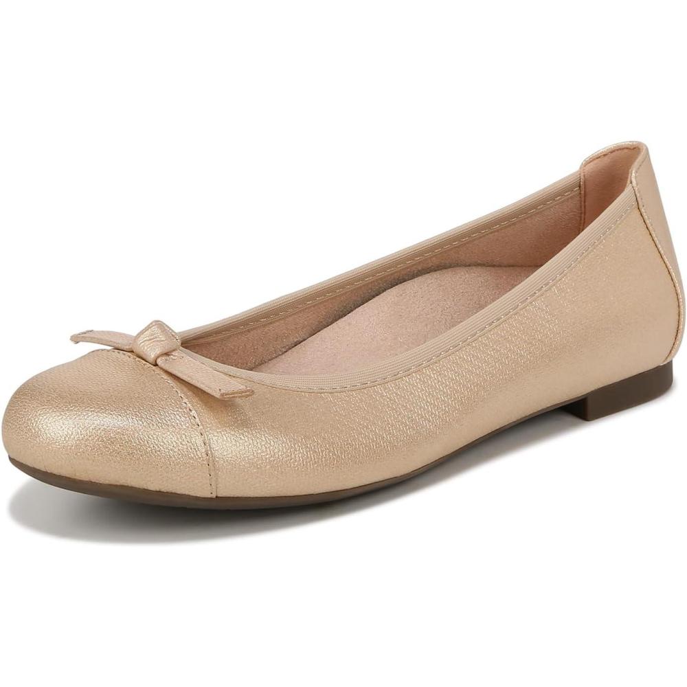 imageVionic Womens Amorie Skimmers Ballet FlatGold Shimmer Embroidered Leather