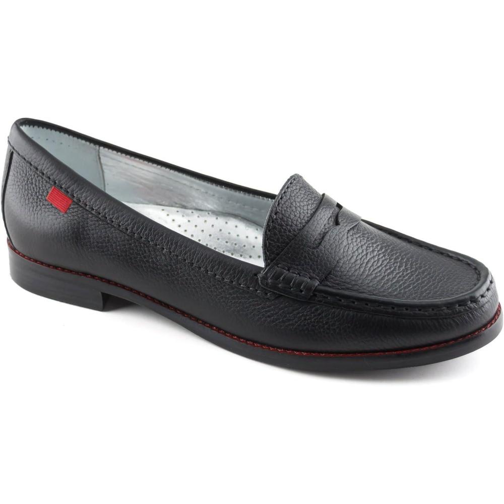 imageWomens Genuine Leather Comfort Slip on Penny LoafersBlack Grainy