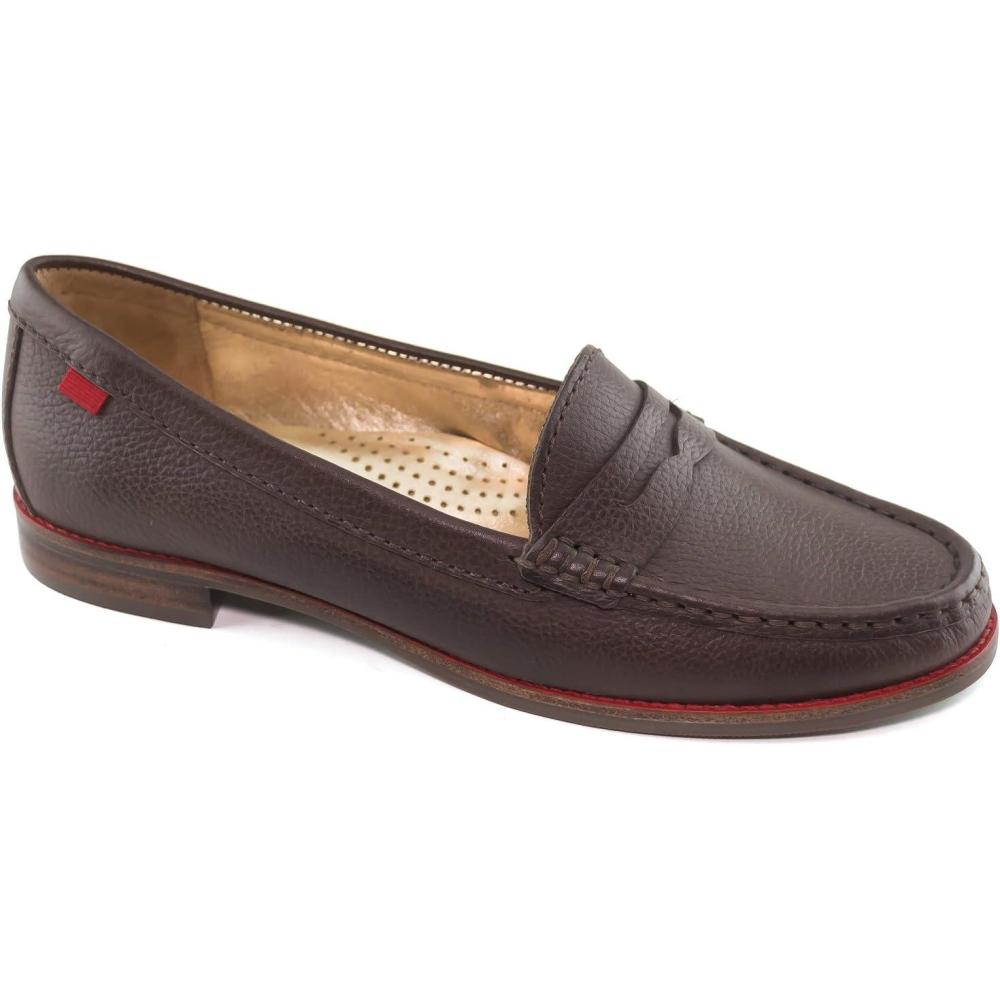 imageWomens Genuine Leather Comfort Slip on Penny LoafersBrown Grainy