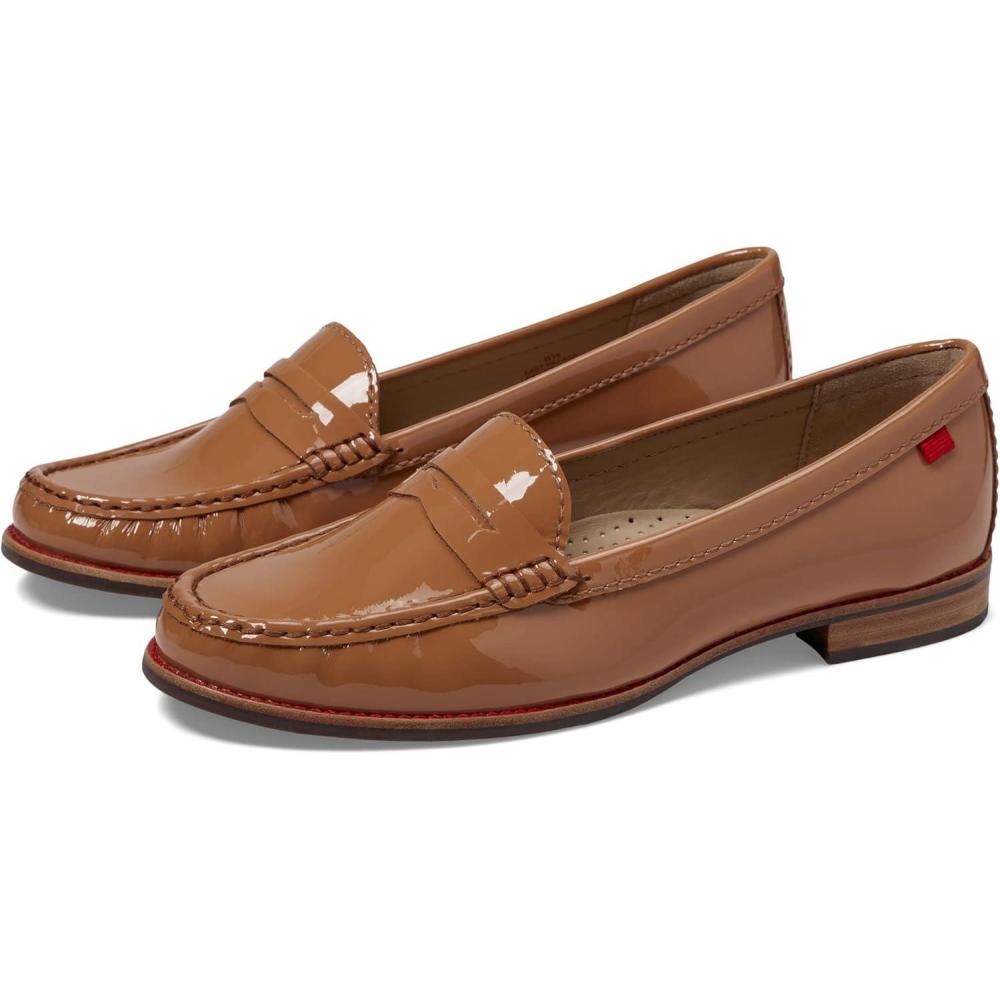 imageWomens Genuine Leather Comfort Slip on Penny LoafersCamel Soft Patent