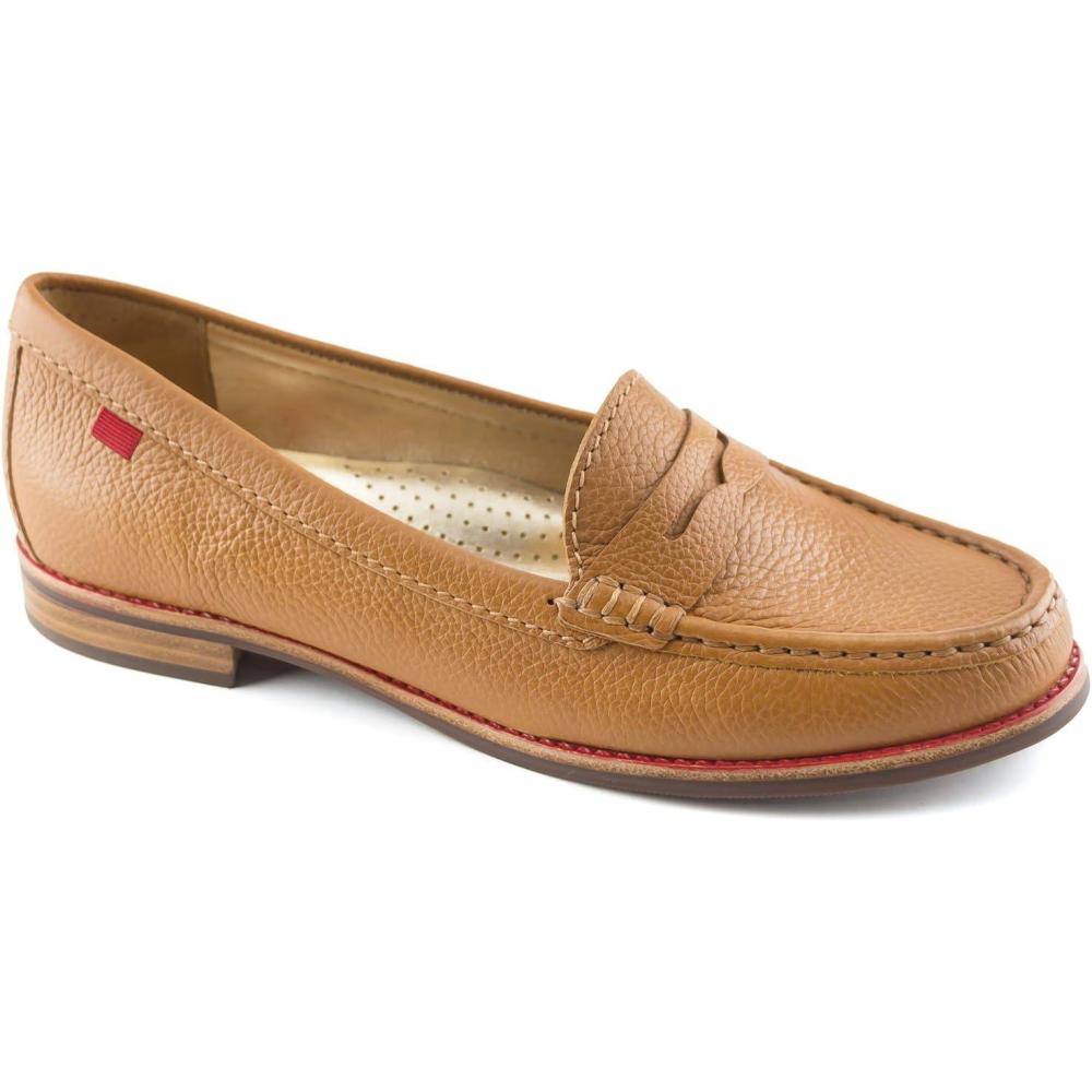 imageWomens Genuine Leather Comfort Slip on Penny LoafersTan Grainy