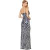 Betsy & Adam Women’s Long Beded Sequin Placement Slit(Navy/Silver)