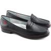 Womens Genuine Leather Comfort Slip on Penny Loafers(Black Grainy)