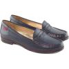 Womens Genuine Leather Comfort Slip on Penny Loafers(Navy Grainy)