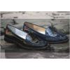 Womens Genuine Leather Comfort Slip on Penny Loafers(Navy Patent)