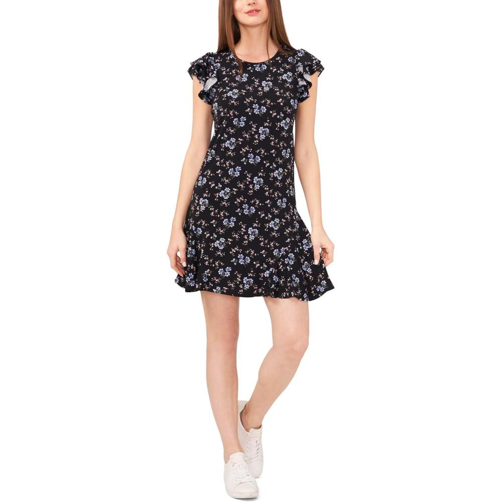 imageCeCe Crew Neck Double Ruffle Sleeve Dress Rich Black LG