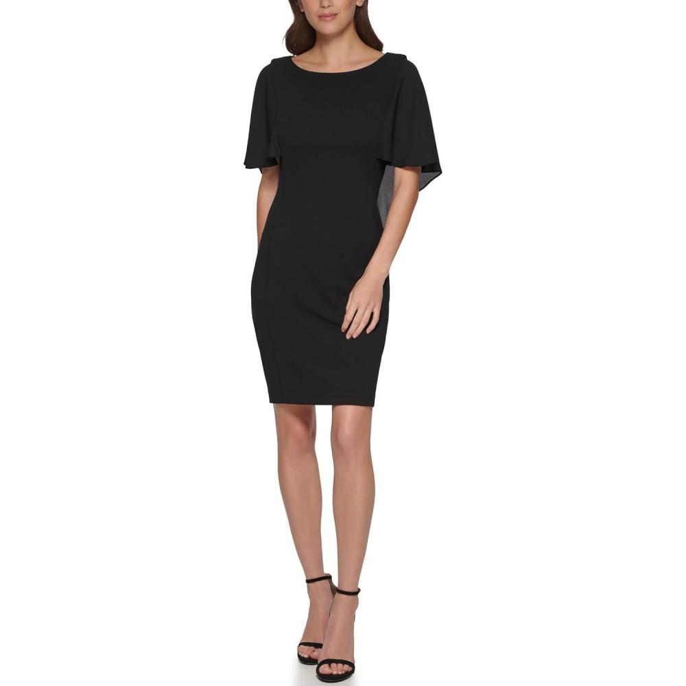 imageDKNY Chiffon Cape Overlay DressBlack