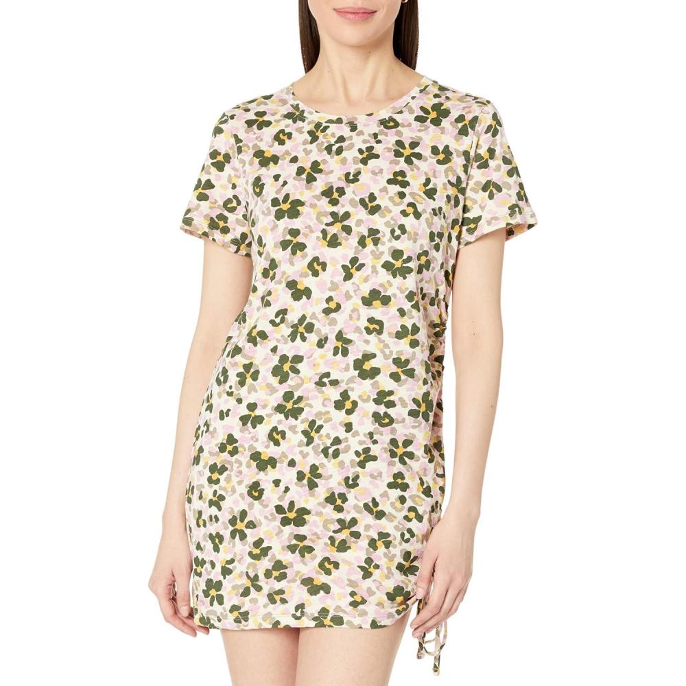 imageSanctuary The Drawstring TShirt Dress for Women  Camo Print Crew Neckline and PullOn StyleFoliage