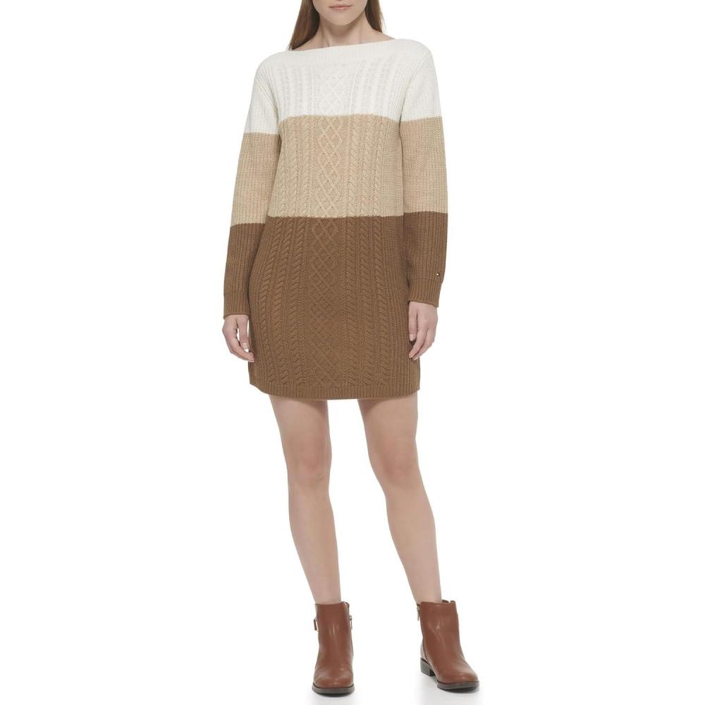 imageTommy Hilfiger Womens Sweater DressIvoryLight Heather FawnBlack