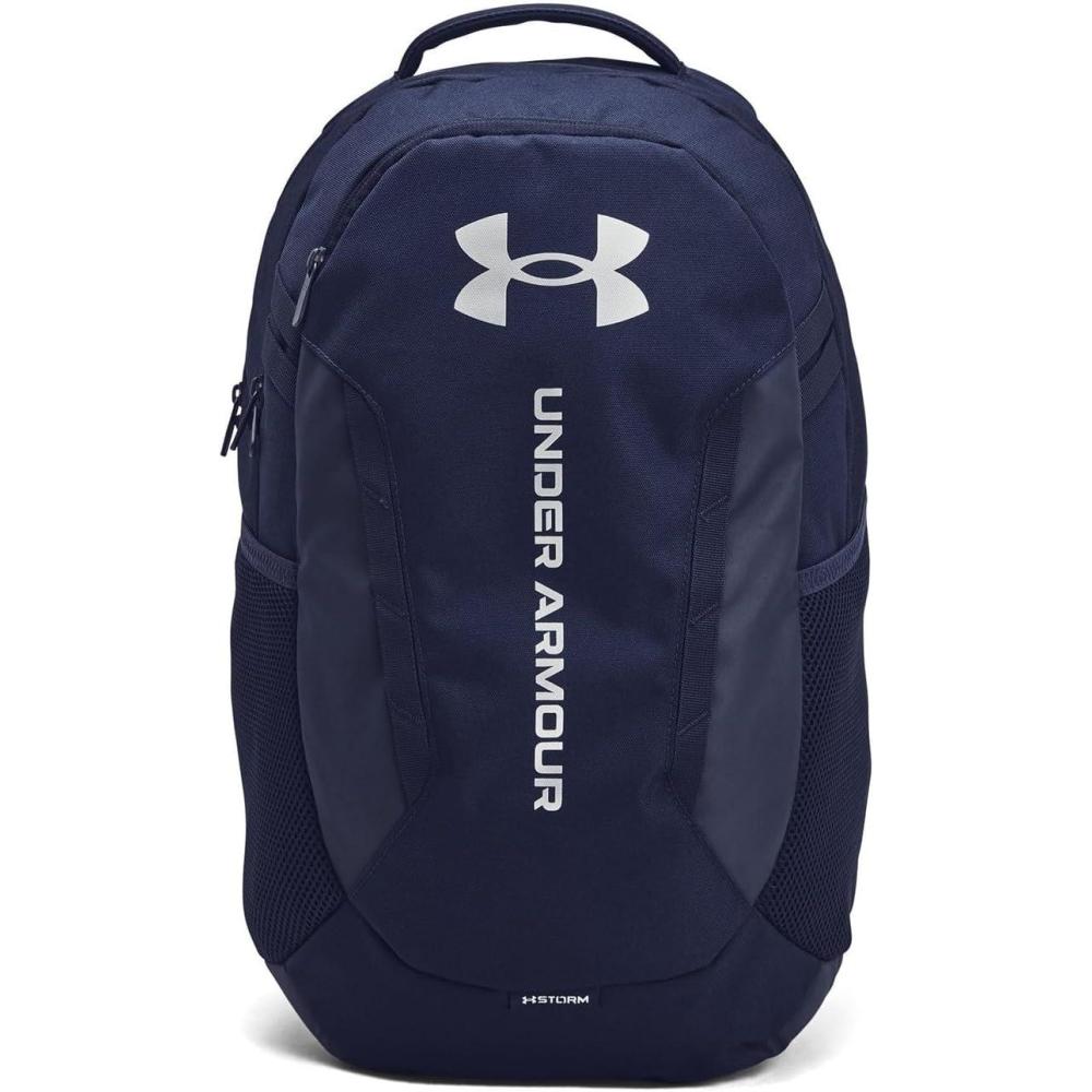 imageUnder Armour UnisexAdult Hustle 60 Backpack 410 Midnight NavyMidnight NavyMetallic Silver One Size Fits Most411 Midnight Navy  Midnight Navy  Metallic Silver