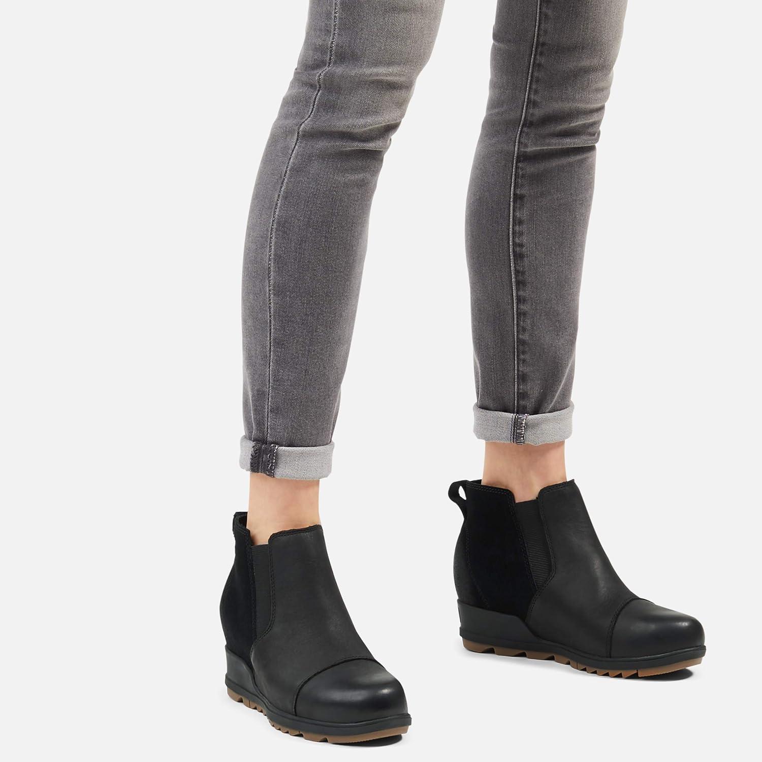 imageSorel Womens Evie PullOn Bootie Waterproof Suede Leather Wedge Ankle BootiesBlack