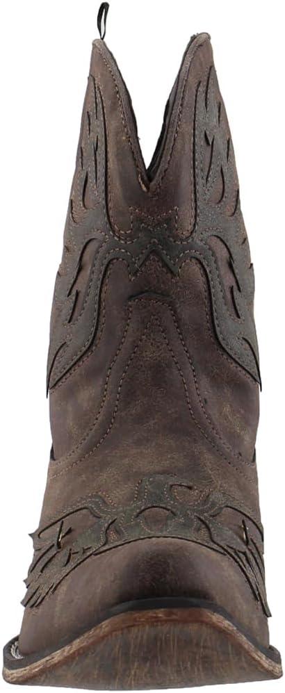 imageROPER Womens Amelia Tooled Inlay Snip Toe Casual Boots Ankle Low Heel 12quot BrownBrown