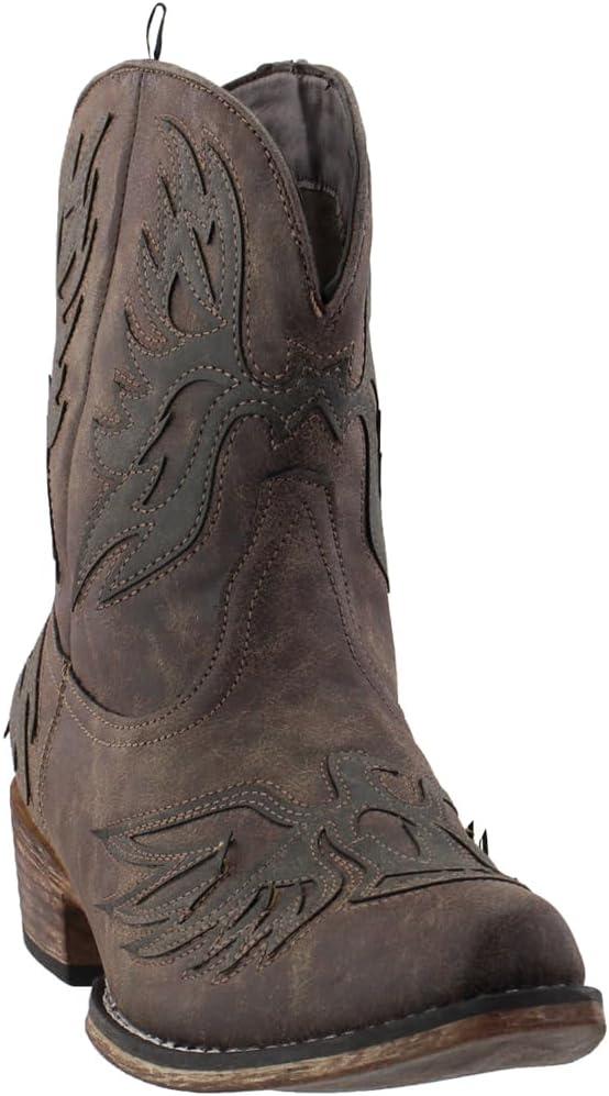 imageROPER Womens Amelia Tooled Inlay Snip Toe Casual Boots Ankle Low Heel 12quot BrownBrown
