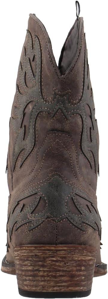 imageROPER Womens Amelia Tooled Inlay Snip Toe Casual Boots Ankle Low Heel 12quot BrownBrown