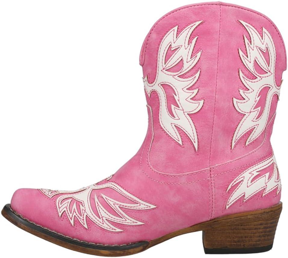 imageROPER Womens Amelia Tooled Inlay Snip Toe Casual Boots Ankle Low Heel 12quot BrownPink